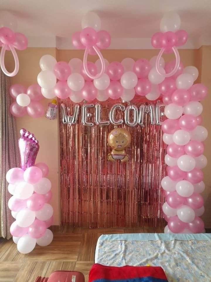 ديكور بالونات سبوع بيبي للبنات لون بينك 119 قطعة