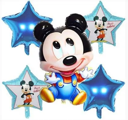 مجموعة بالونات فويل هيليوم عيد ميلاد شكل ميكي ماوس 5 قطع