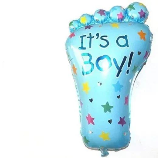 بالونه هيليوم لحفلة سبوع ولد لون لبني شكل قدم بيبي بعبارة its a boy