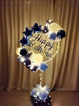 استاند دائري مضيء بالبالونات وكلمة هبي بير اثداي وبالونات نجمة هليوم مكون من 38 قطعه