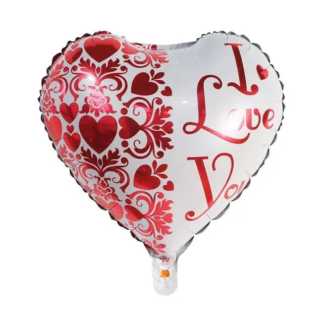 بالونة قلب ابيض واحمر بعبارة I LOVE YOU red and white heart balloon