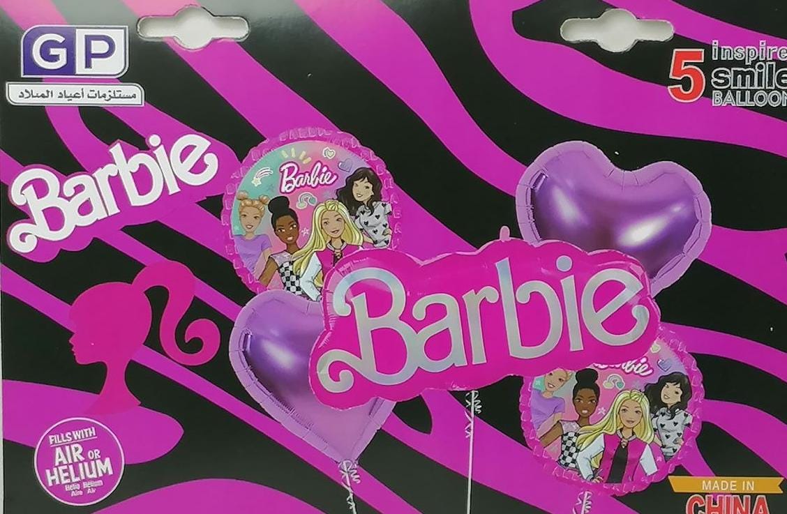 مجموعة بالونات باربي 5 قطع لون بينك