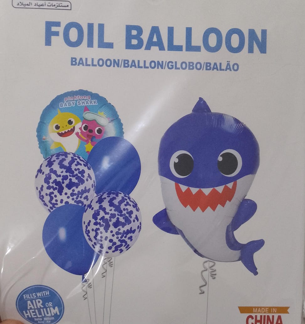 مجموعة بالونات شكل بيبي شارك لون ازرق 6 قطع