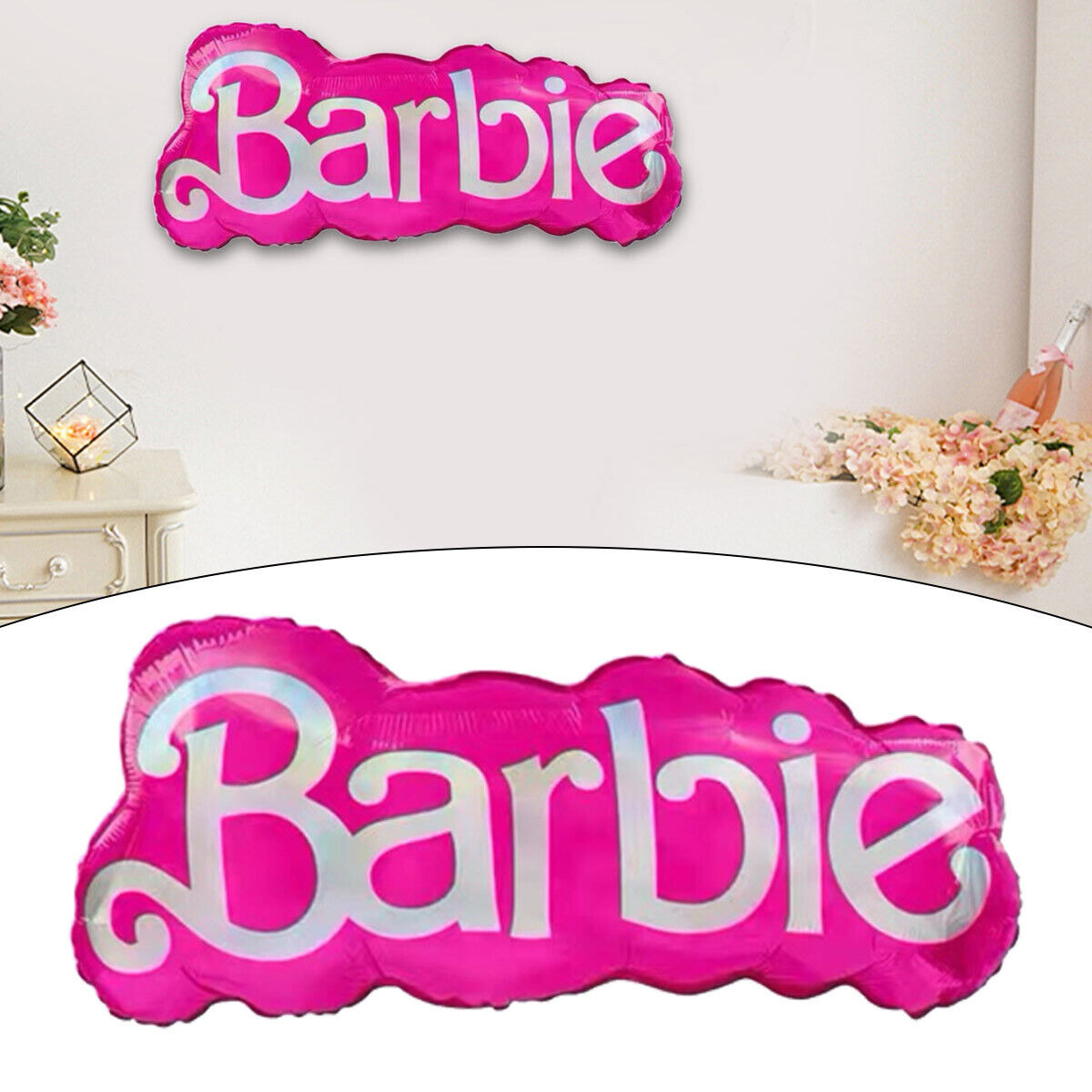 بالونه مجسمه بعباره باربي لون بينك خامه ه