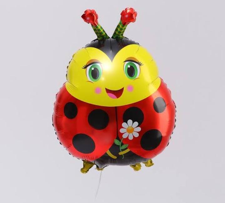 بالونه فويل هيليوم مجسمه شكل دعسوقه لون احمر في اسود في اصفر منقطه خامه ه