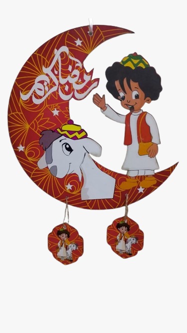 هلال خشب اشكال رمضان شكل بكار ورشيدة بعبارة رمضان كريم لون احمر