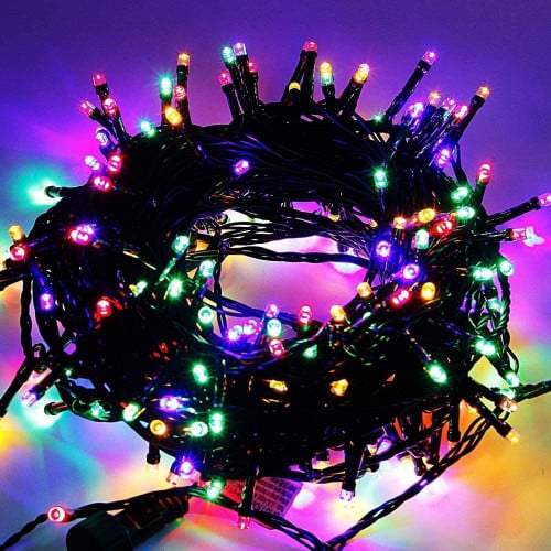 حبل نور رمضان فرع ضوء ملون 10 متر 100 لمبه مخلط اللوان مختلفه خامه مستورده سلك اسود مزود بمكنة تغير اضواء وفيشه مشترك