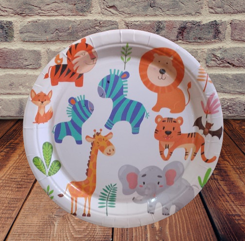 طبق عيد ميلاد اشكال حيوانات الغابه شكل ديناصورات لون اخضر في ابيض