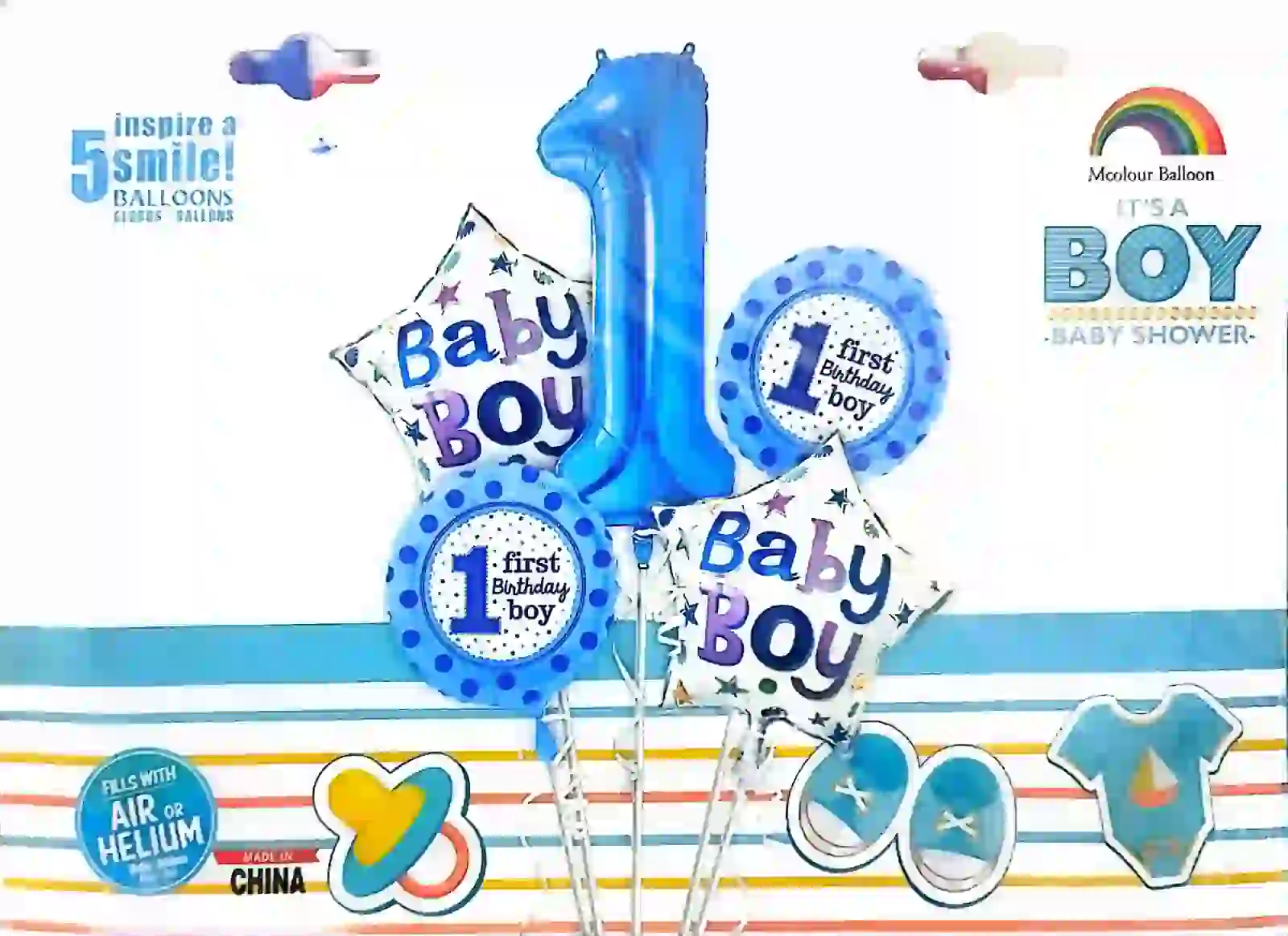 1st Birthday Balloon Set – Baby Boy – Light Blue – 5 Pieces
