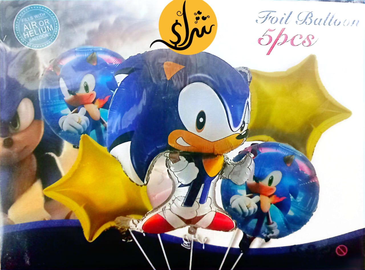 مجموعة بالونات هيليوم مجسم سونيك عدد 5 قطع