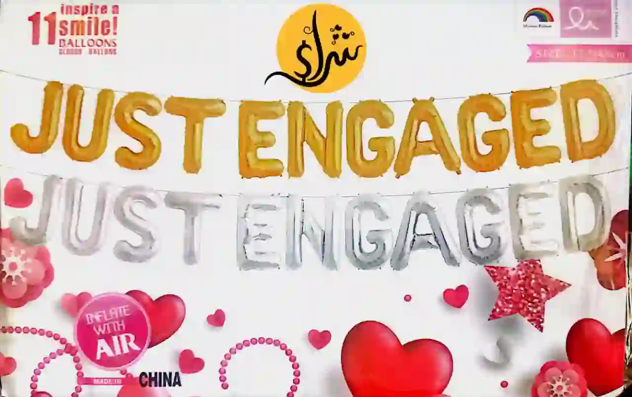 Foil Helium Balloons – Engagement Theme – "JUST ENGAGED" – 11 Pieces
