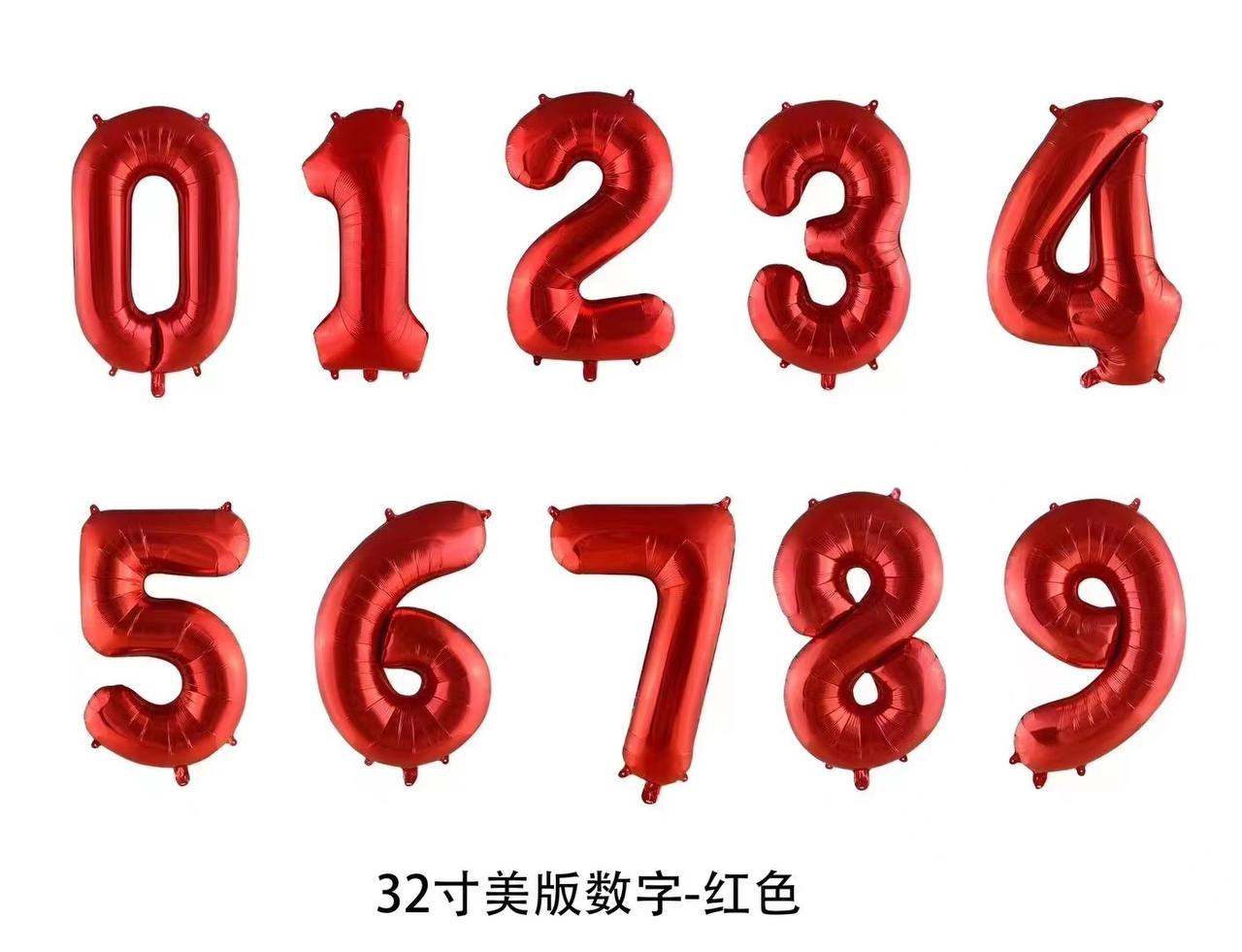 Helium foil balloons numbers from 0 to 9, red birthday, 32 inches