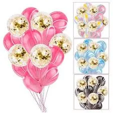 Decorated and Confetti and Latex and Plain Balloon Set 12 Pieces