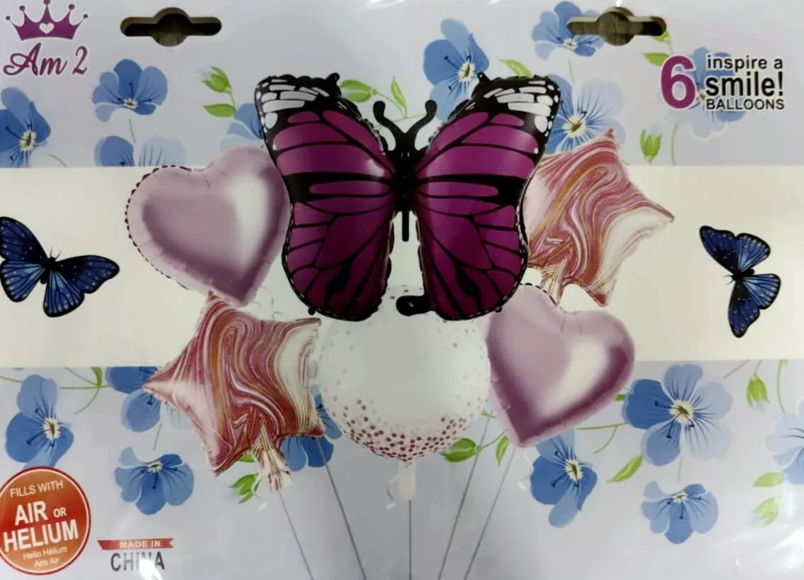 مجموعة بالونات فراشة ونجمة 6 قطع موف