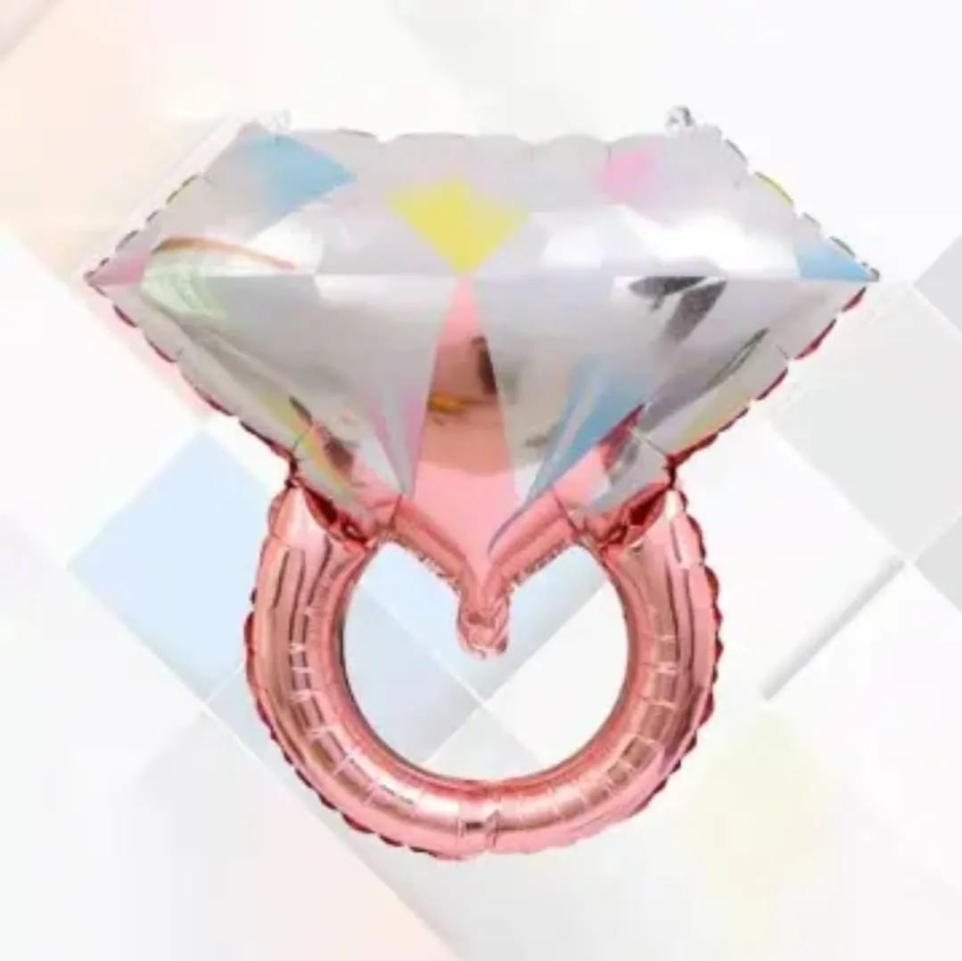 بالونة  هيليوم فويل شكل خاتم خطوبة لون روز جولد دبلة وجوهرة