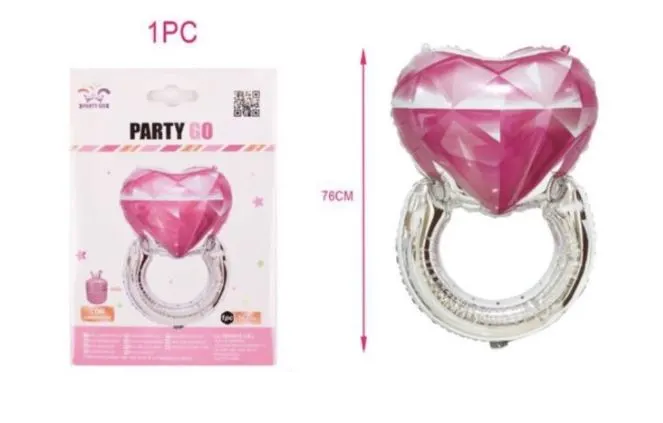 بالونة خاتم زواج و دبلة خطوبة شكل قلب لون روز وفضي