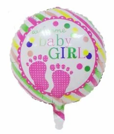 32-inch Round Helium Balloon in the shape of a Baby Footprint pink color with the phrase Baby Girl